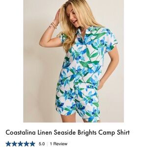 Tommy Bahama coastalina seaside brights Blue and Green Leaf camp Shirt medium
